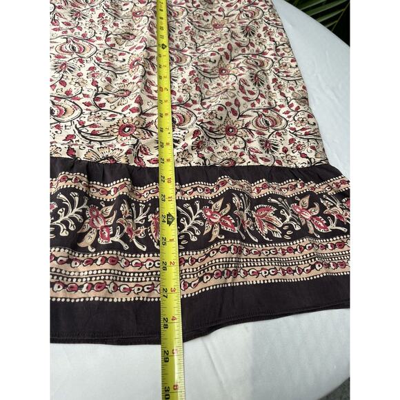 Ann Taylor Loft 100% Silk Size 12 30”Paisley Floral Ruffle Boho Midi Pink Brown - Picture 9 of 14
